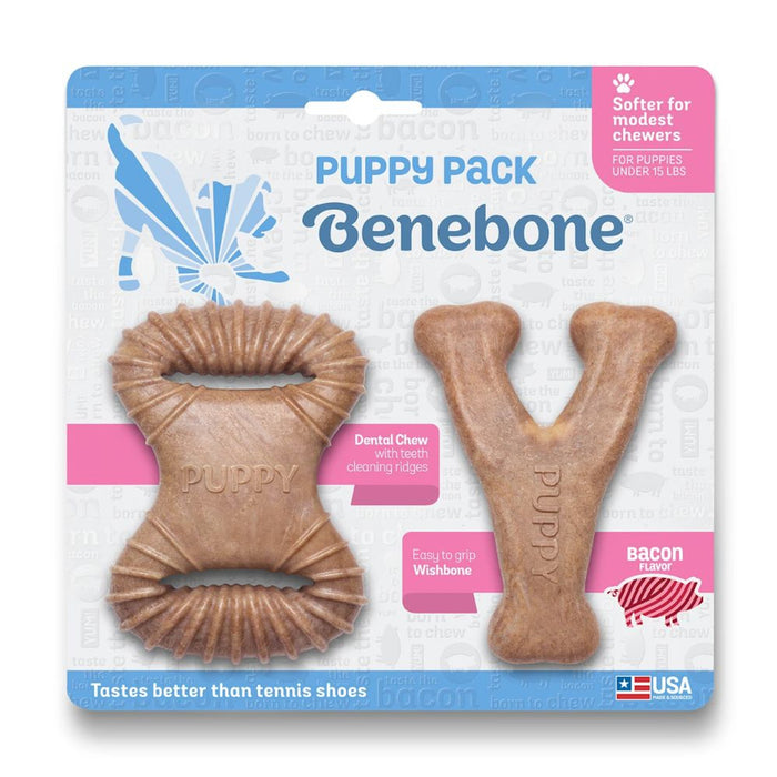 Benebone Puppy 2-Pack Dental Chew/Wishbone Bacon Tiny Dog Chew Toy