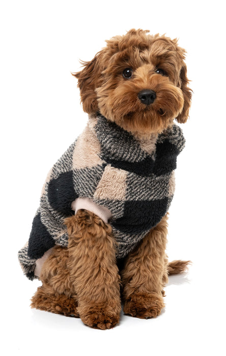 Checkered Teddy Sweater - Black/Beige