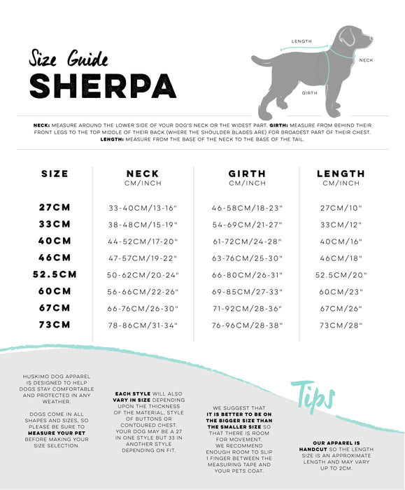 Huskimo_Sherpa_Dog_Coat_Size Guide