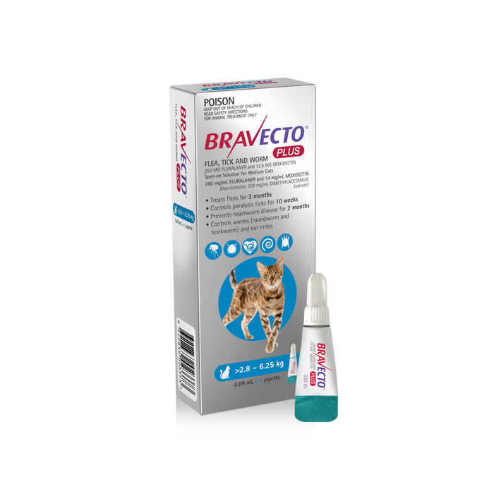 Bravecto Plus Blue  Medium Cat 2.8 - 6.25kg
