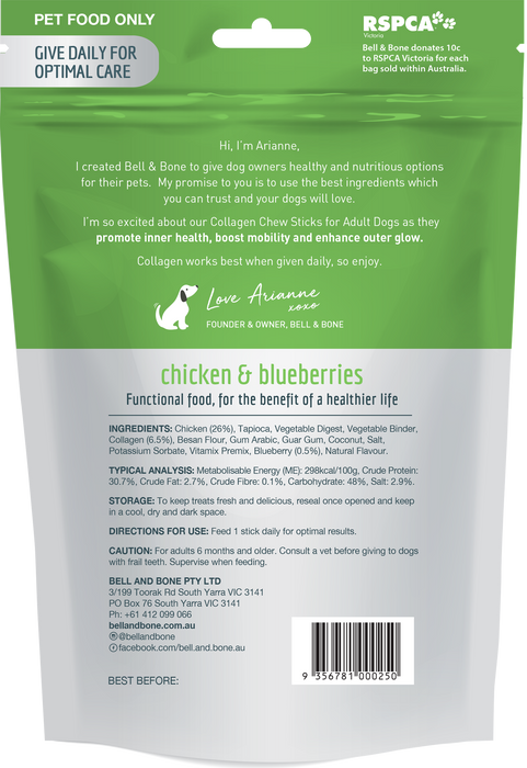 Bell & Bone Collagen Sticks - Chicken & Blueberries